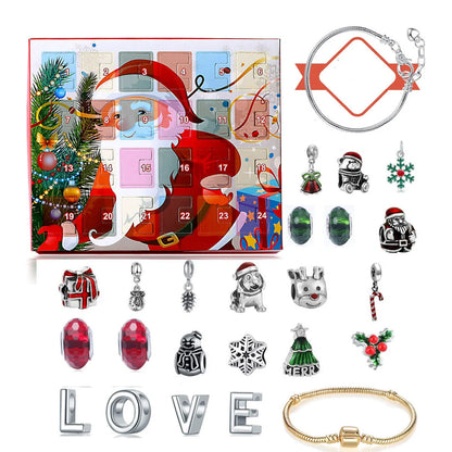 Beaded Blind Box Christmas Bracelet Gift Set with Santa Pattern and alloy construction