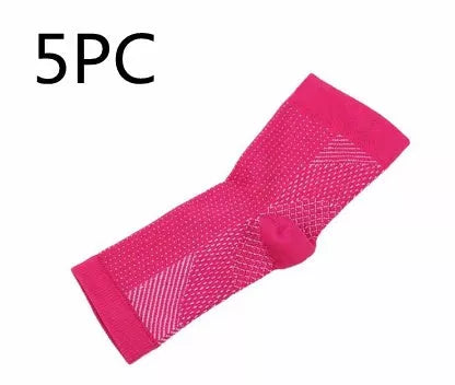 Anti-fatigue compression foot sleeves for men and women in black, red, and white