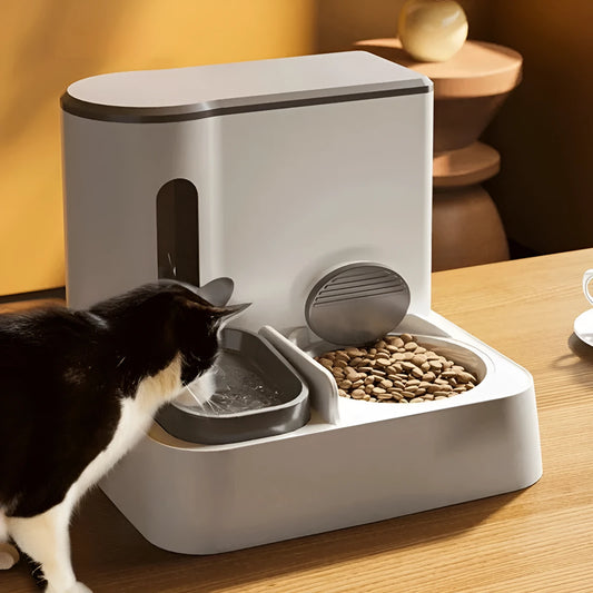 Cat automatic pet feeder water dispenser with integrated double bowl design