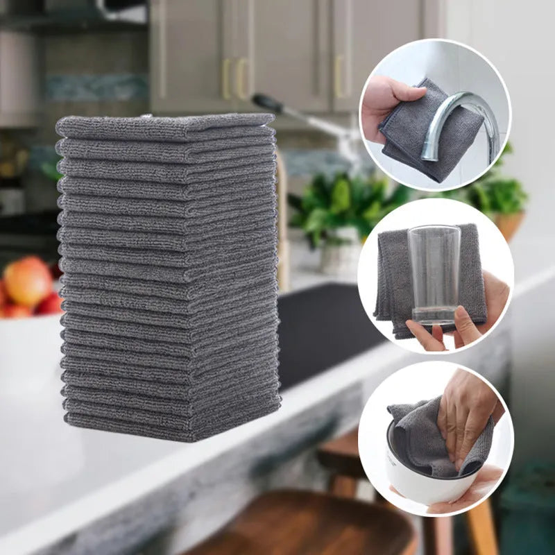 25x25cm grey microfiber kitchen cleaning cloth for oilproof pot and bowl cleaning