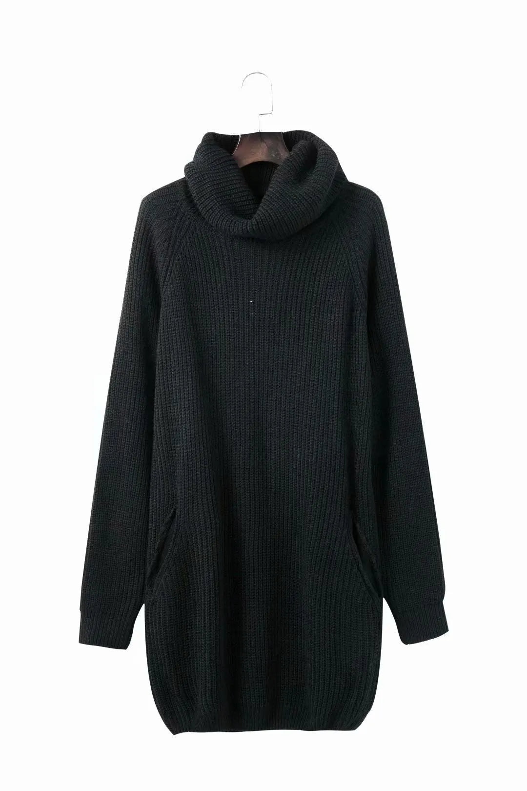 Women's apricot lapel-neck sweater with side pockets, loose slim fit.