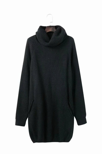 Women's apricot lapel-neck sweater with side pockets, loose slim fit.