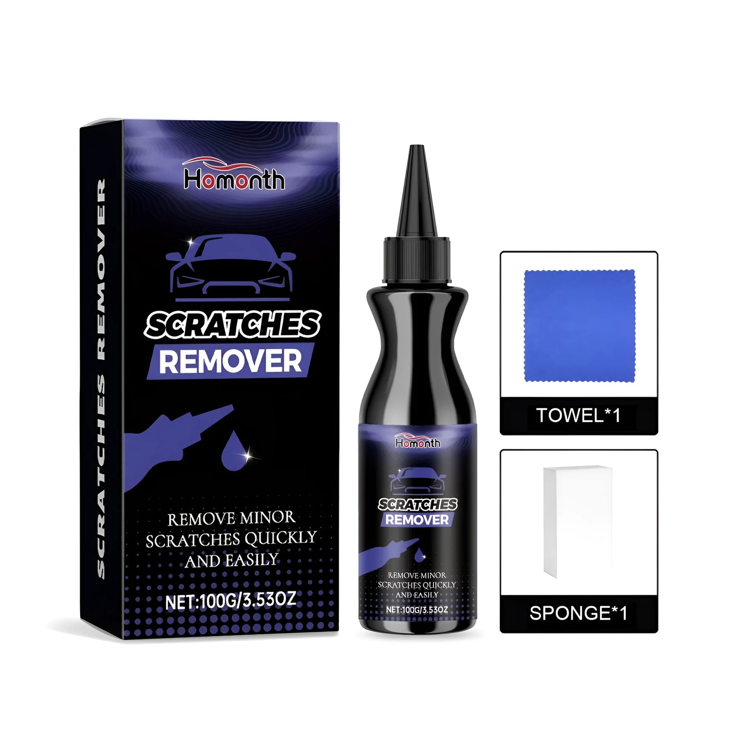 Car scratch repair kit with 100g paste, sponge and towel for paint damage