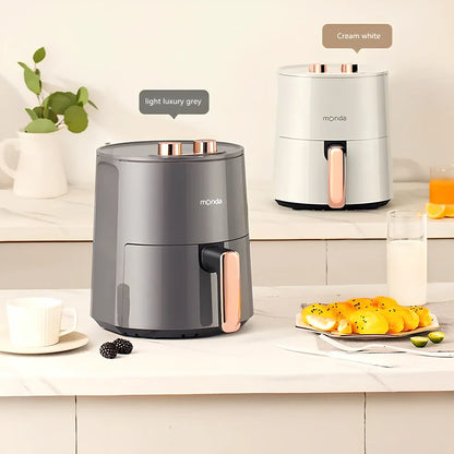 Automatic air fryer in light luxury gray with double knob controls and 4.5L cooking capacity