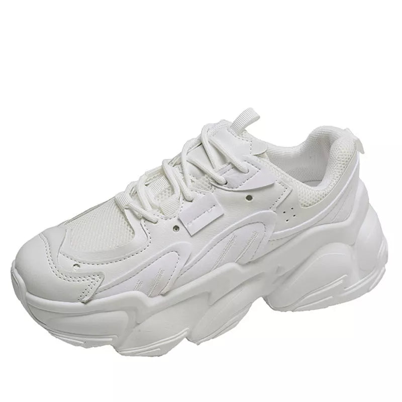 Korean Fashion Platform Sneakers in white, black, and beige with breathable PU upper