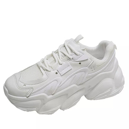 Korean Fashion Platform Sneakers in white, black, and beige with breathable PU upper