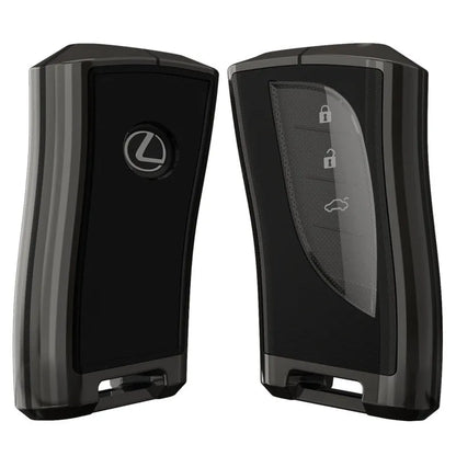 Lexus car key case cover in zinc alloy and TPU shown in black, with optional belt buckle attachment.