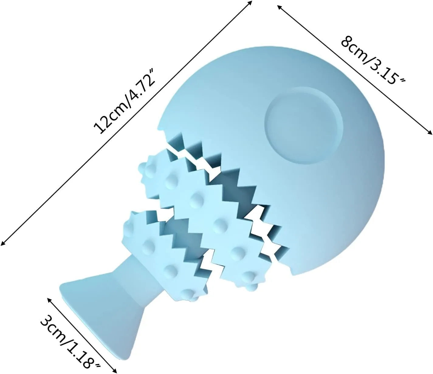 Blue fish bone shaped dog chew toy with treat hole for dental training