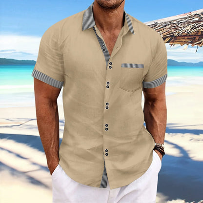 Men's slim fit striped casual shirt in pure cotton, shown on a hanger.
