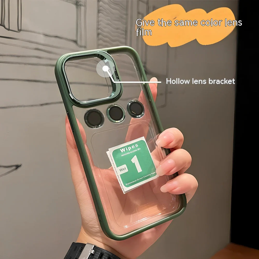 Metal hollow lens bracket phone case showing raised camera protection and precise button cutouts