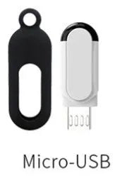 Smartphone infrared emission remote control with Type-C, Micro-USB, or Apple Lightning interface, 30x11x7.5mm, key ring and silicone cover
