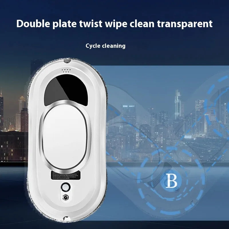 White high altitude cleaning machine with remote control and cleaning accessories on white background