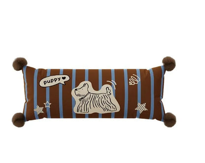 Blue cartoon animal print sofa cushion pillow in 45x45cm size next to brown and white versions.