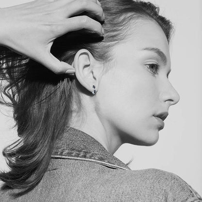 Copper Earrings with Round Lines and Micro Inlaid Zircon in Black