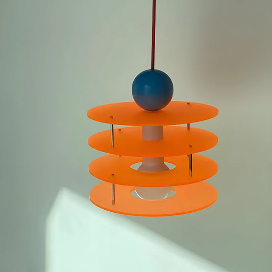 Macaron-shaped adjustable chandelier with personalised name text, shown in a frosted blue finish.