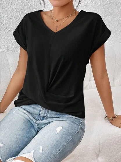 Stylish short-sleeve knot top for casual summer wear, available in multiple vibrant colors and sizes