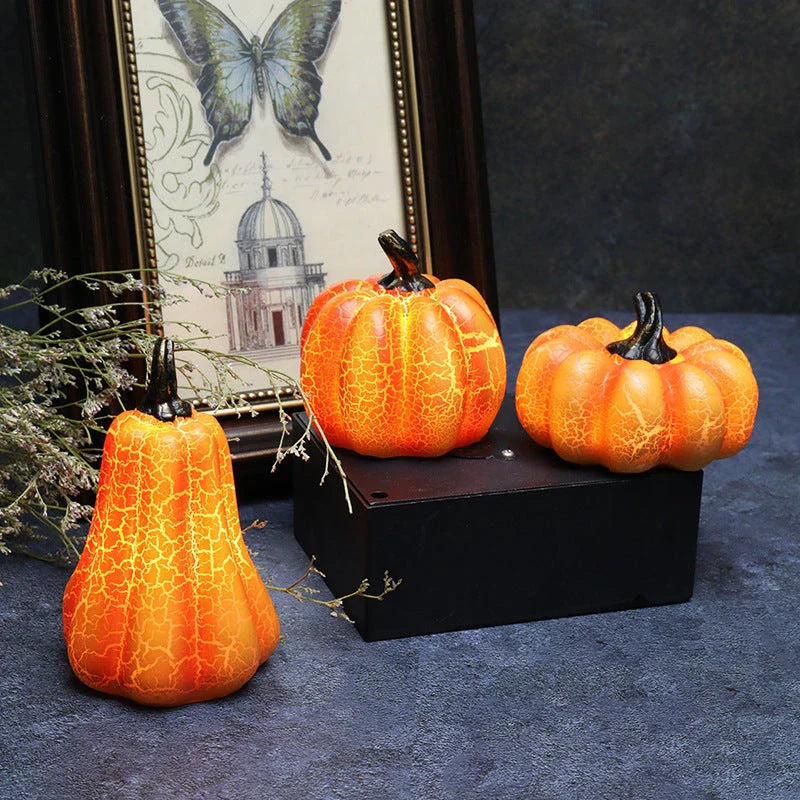Realistic LED pumpkin lantern with intricate cracks and textures, creating a spooktacular Halloween decoration for your home.