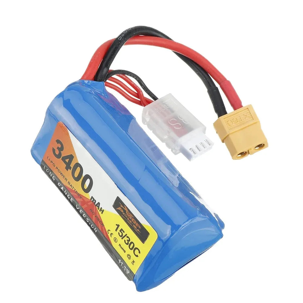 3400mAh 11.1V lithium ion battery with XT60 or T head connector, 205g, 36x36x70mm, for FPV racing drone