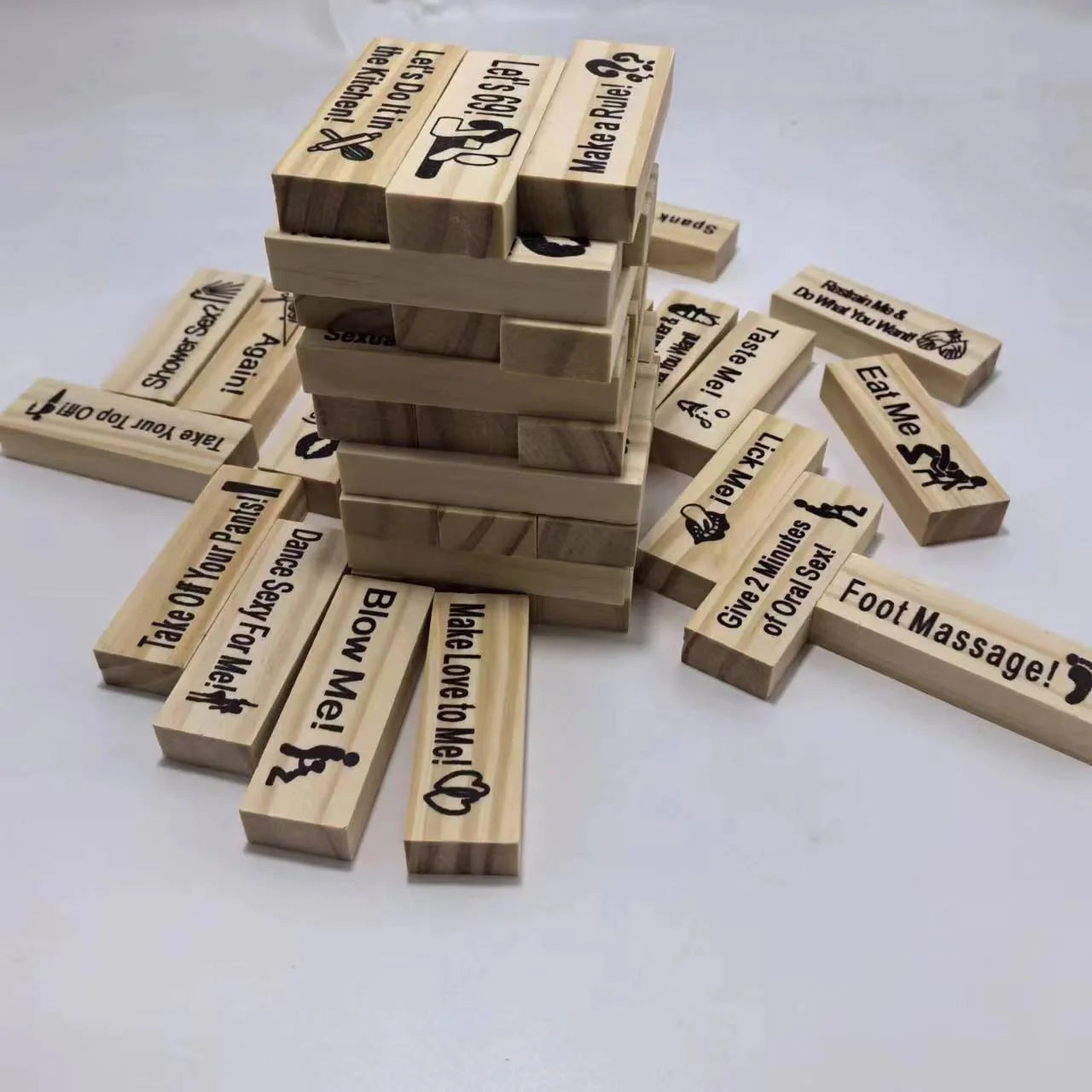 Couple's intimacy block tower game made from sustainable wood for date nights