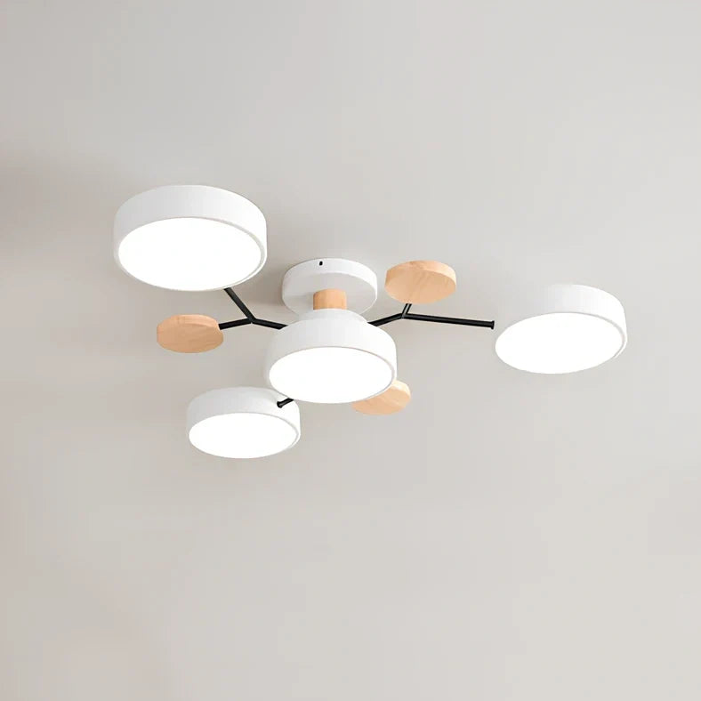 Modern round acrylic LED ceiling light with Scandinavian design in green, grey, or white colours