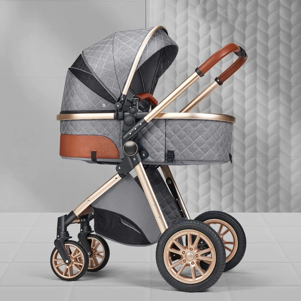 Lightweight folding baby stroller in black tube grey with shock absorbers, 32x60x71cm folded, for 0-3 years newborns