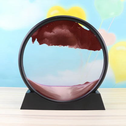 7-inch 3D quicksand painting ornament in blue with 18cm dynamic sand flow inside polished glass frame, 19cm tall