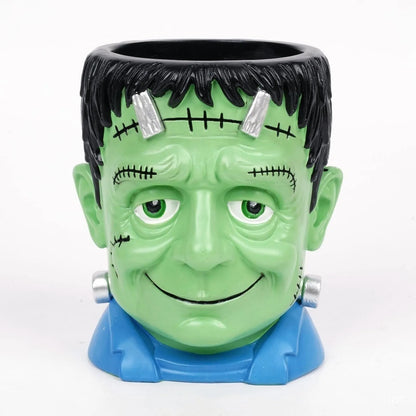 Hand-painted Halloween resin flower pot decorations in bandage zombie, white ghost, Frankenstein, and death designs