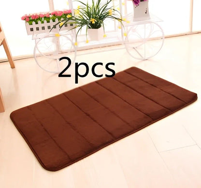 Memory foam bathroom carpet with coral fleece surface and non-slip latex backing in beige colour