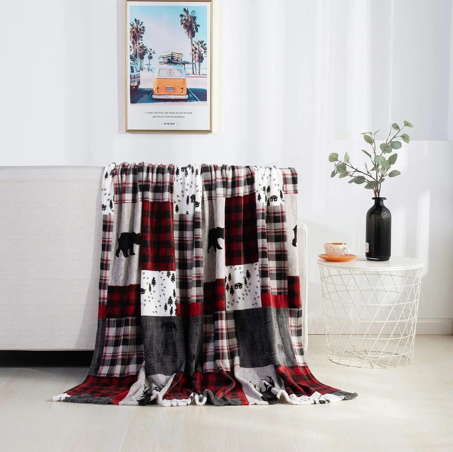 Double-sided flannel Christmas blanket with elk snowman Santa print in four sizes from 75cm to 200cm