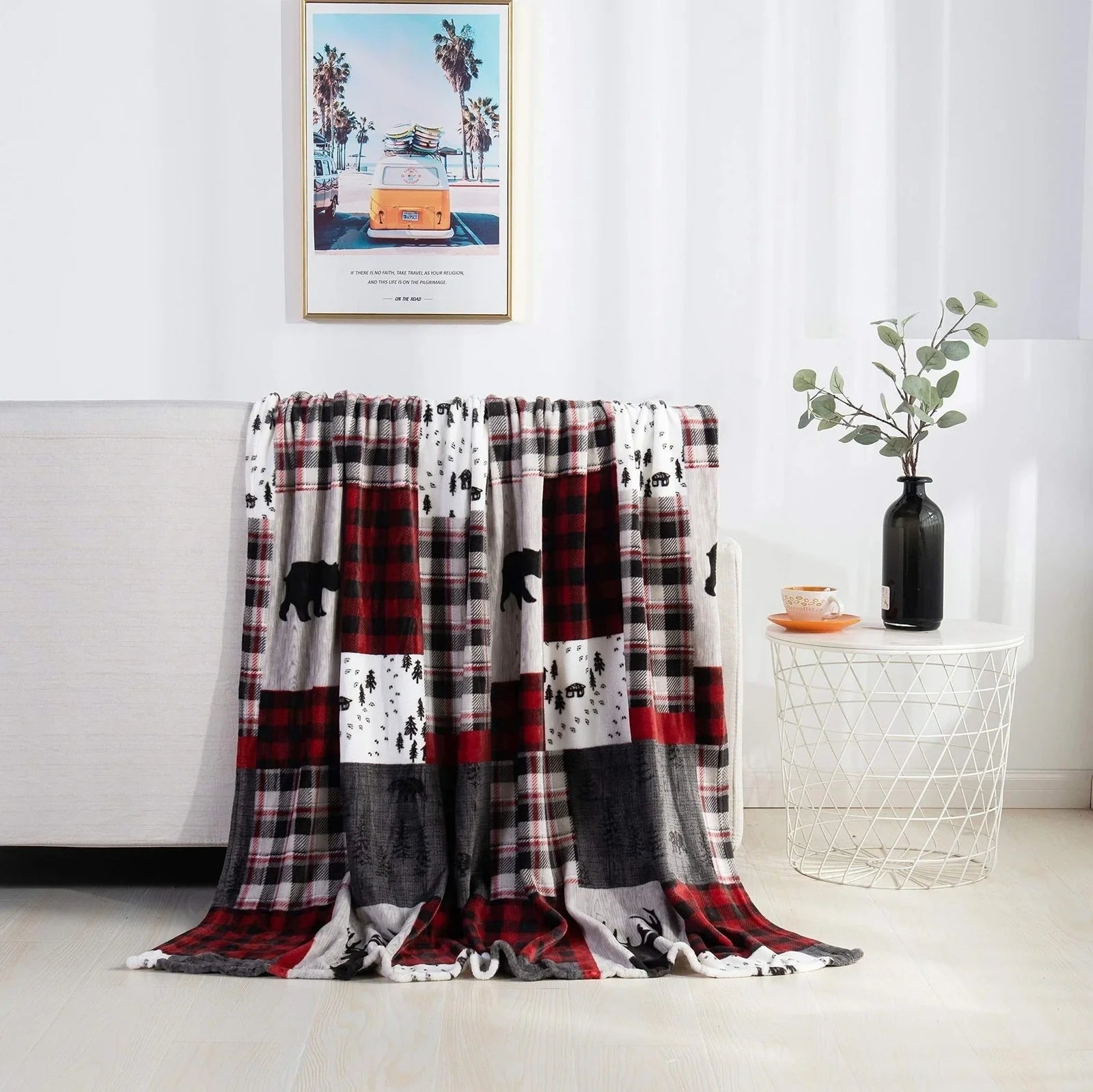 Double-sided flannel Christmas blanket with elk snowman Santa print in four sizes from 75cm to 200cm