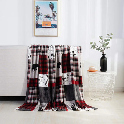 Double-sided flannel Christmas blanket with elk snowman Santa print in four sizes from 75cm to 200cm