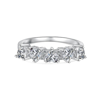 Sterling silver zircon rhinestone ring with adjustable open band in heart, wave, U-shape, drop and geometric designs