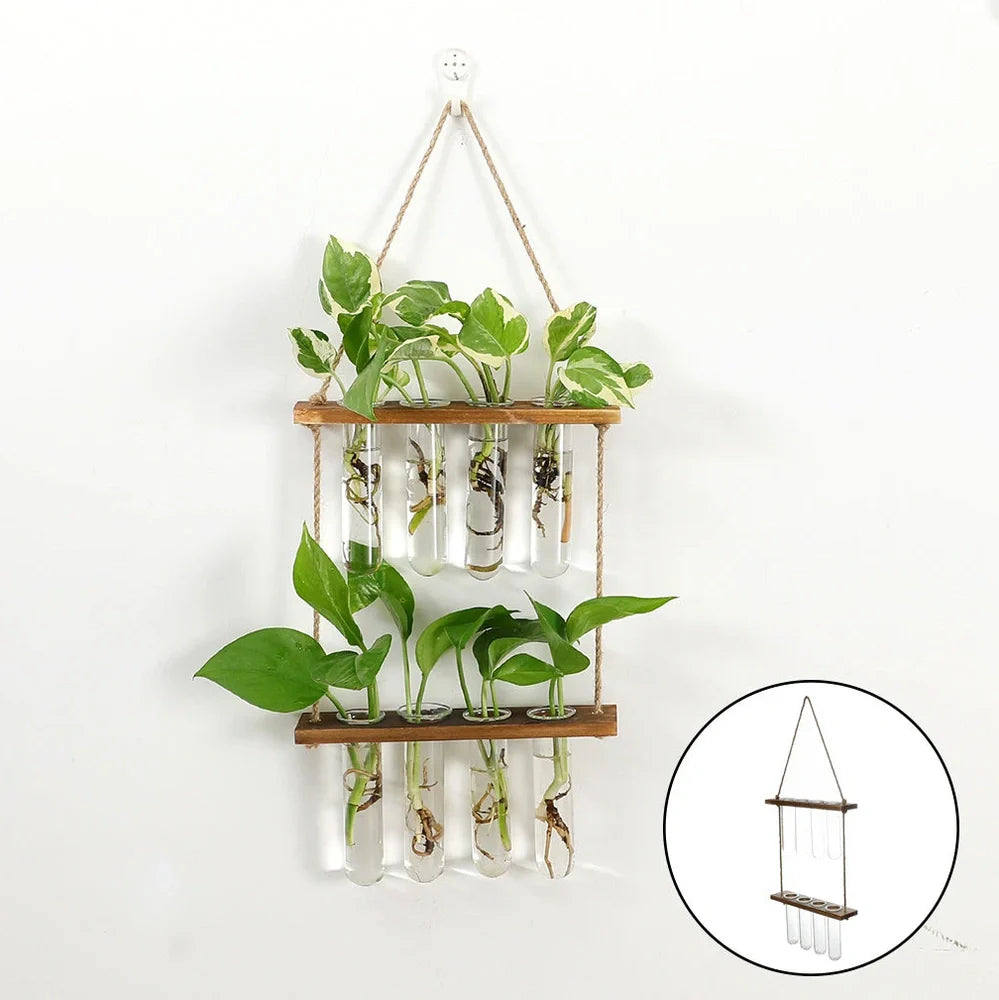 20×40cm double layer wall hanging glass terrarium with test tube plant propagator in retro or wood colour