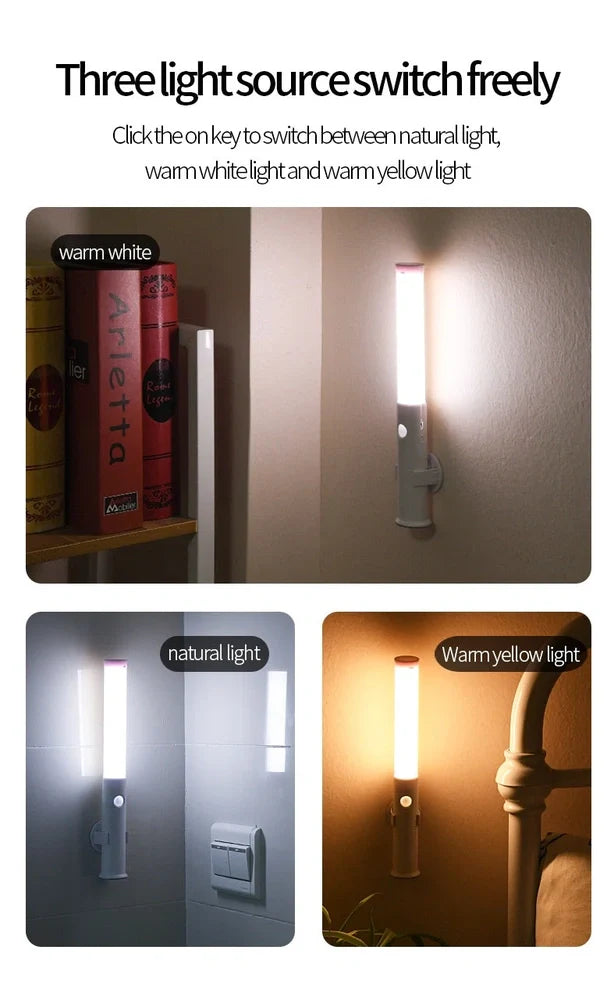 Smart car lamp with human body induction showing compact design and button controls for two-colour lighting