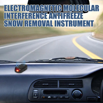 Black car deicer tool for snow removal measuring 5cm long on vehicle dashboard