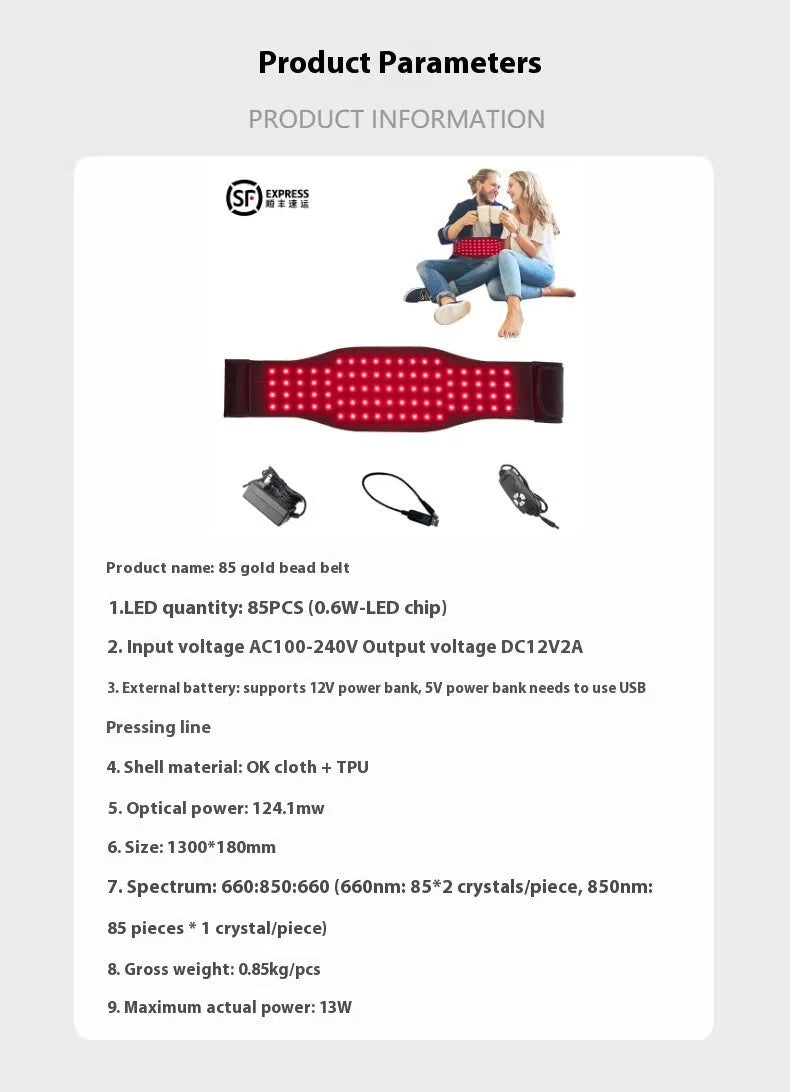 Black adjustable infrared physical therapy belt for waist pain relief with 12V heat output