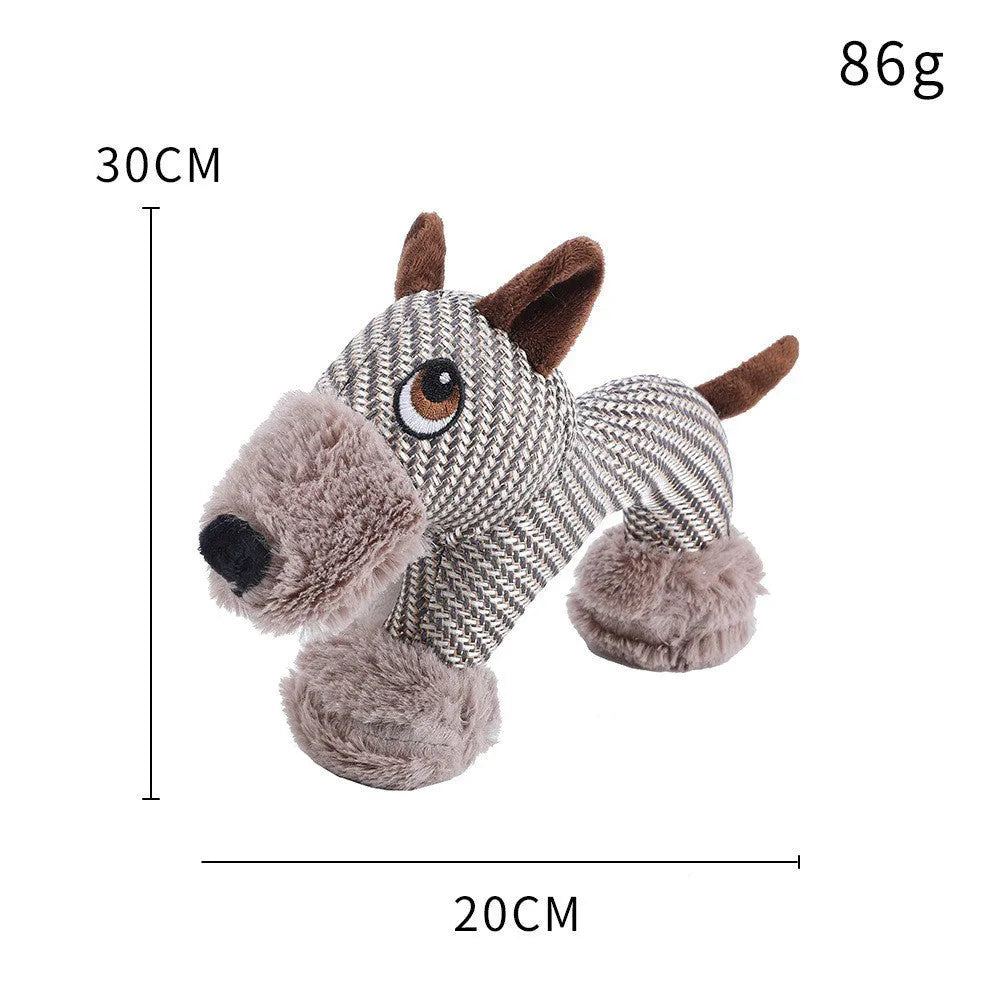 Plush dog squeaky toy with cotton-weave construction for medium and large dogs