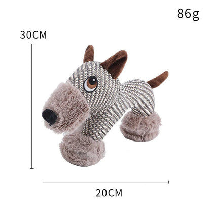 Plush dog squeaky toy with cotton-weave construction for medium and large dogs