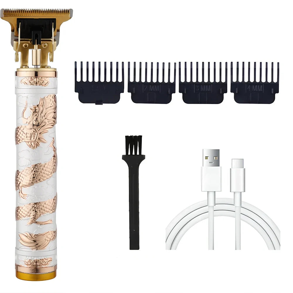 Carved electric hair clipper with retro oil head design in professional white colour with copper core motor