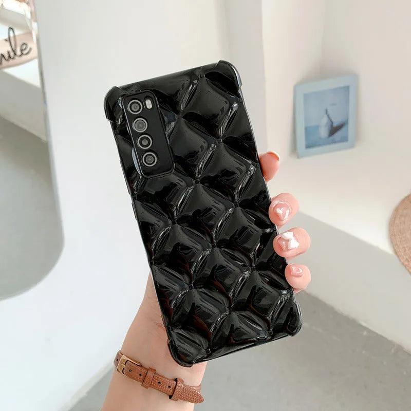 Silicone diamond phone case for Huawei models in black, green, pink and white