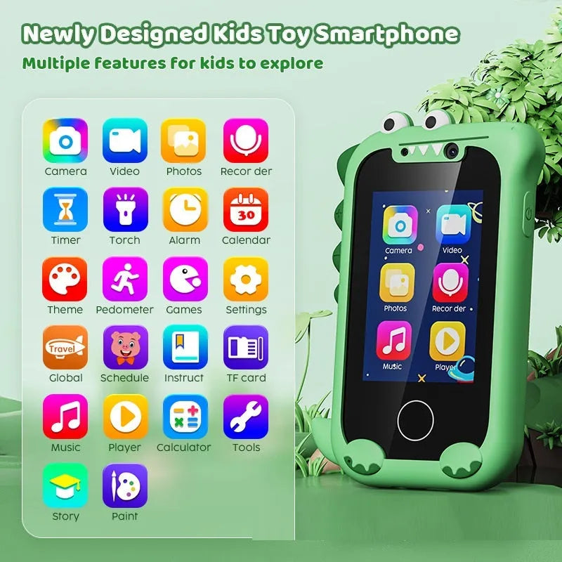 Blue silicone case children's digital camera toy with handheld mobile phone design