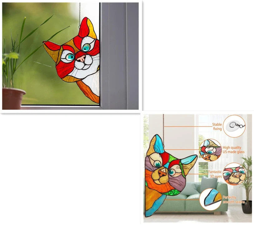 Colorful PVC cat window sticker with double-sided design for home and car decoration