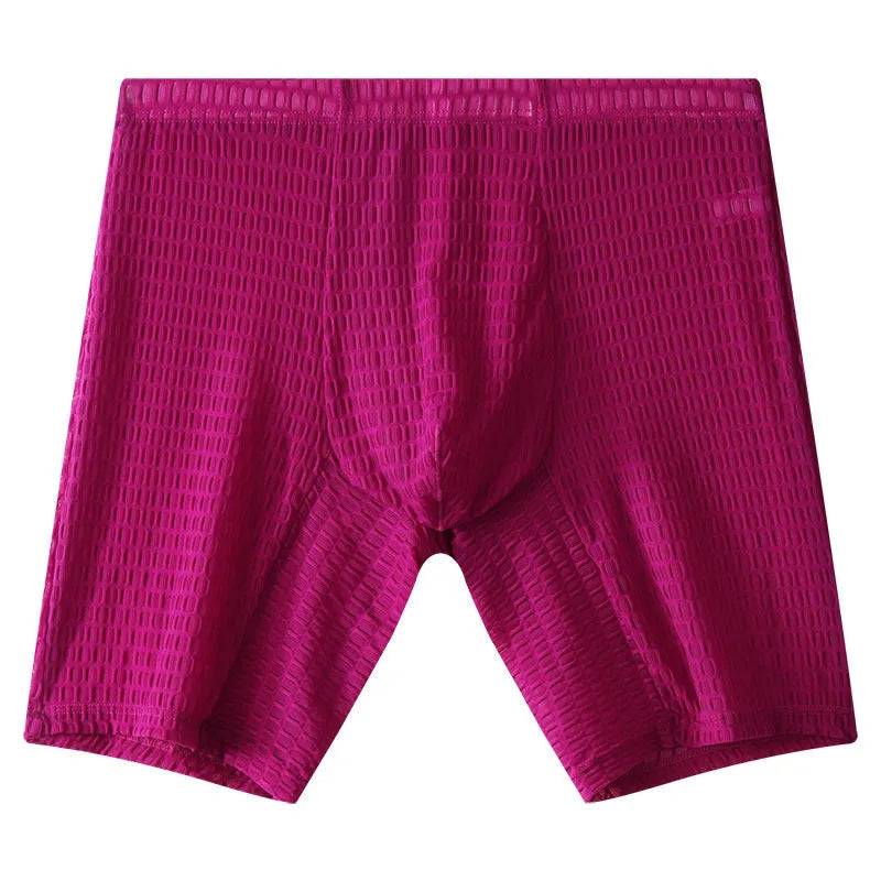 Lace men's boxers in lengthened cut with mid waist design, available in five colours including rose red and green.