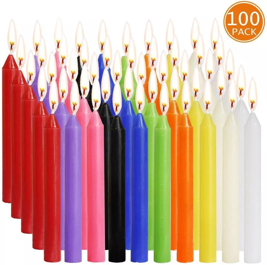 100 pack of colorful smokeless and tasteless birthday candles for clean celebrations