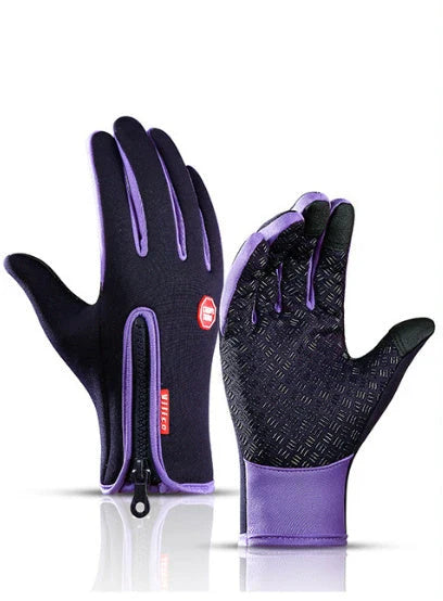 Premium touchscreen motorcycle winter gloves with fleece lining, available in multiple colors and sizes