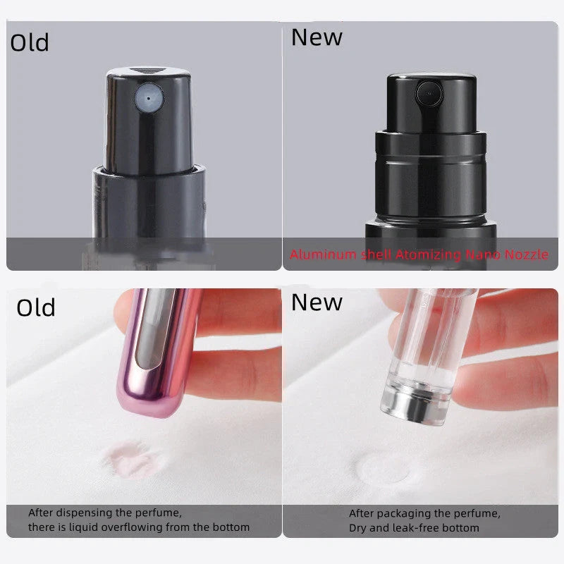 Portable perfume atomizer with compact, travel-friendly design and multiple color options