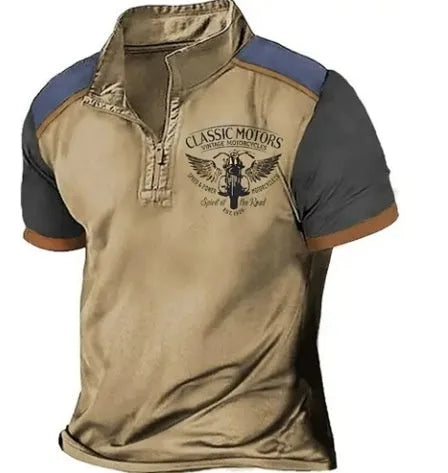 Loose fit grey golf polo shirt with 3D digital print on polyester fabric