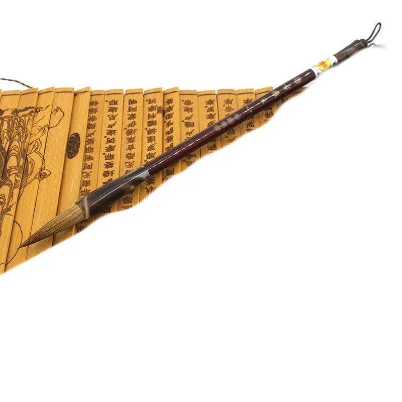 Wolf Hao traditional Chinese calligraphy brush set with steel rod handles and wolf hair nibs in multiple sizes.