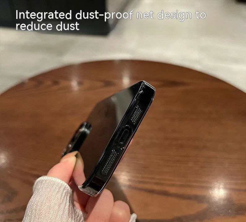 Transparent magnetic phone case with metal lens frame and independent metal buttons for iPhone 12 to 15 Pro Max