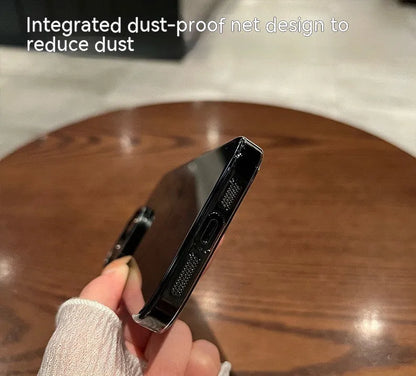 Transparent magnetic phone case with metal lens frame and independent metal buttons for iPhone 12 to 15 Pro Max